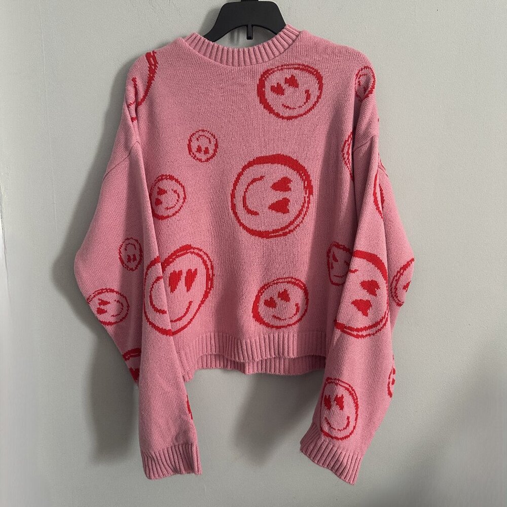 ASOS DESIGN Smiley Face Knit Sweater Pink/Red Size XS / 2